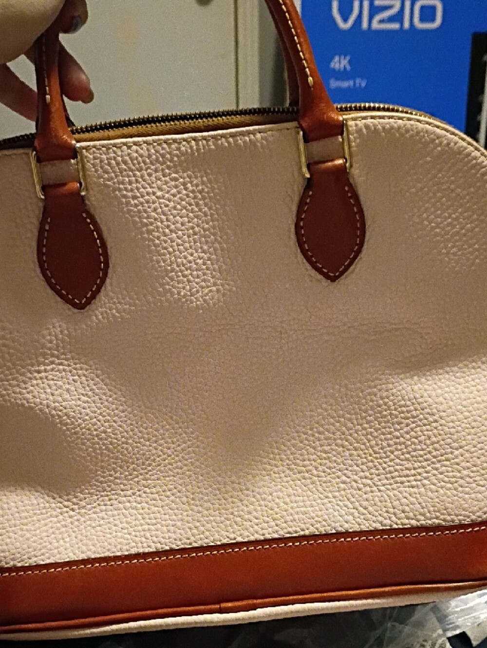 Dooney & Bourke Light Pink Pebbled Satchel with Brown Trim - Picture 5 of 5